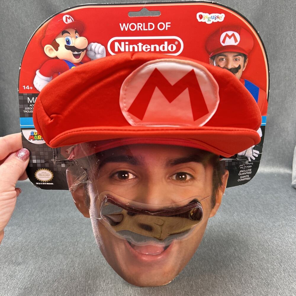 2015 Disguise World of Nintendo Super Mario Hat and Mustache Costume Kit Set NEW
